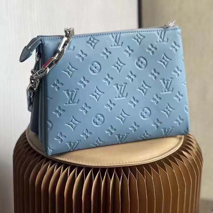 Louis Vuitton LV Women Coussin PM Handbag Ice Blue Lambskin Cowhide Leather