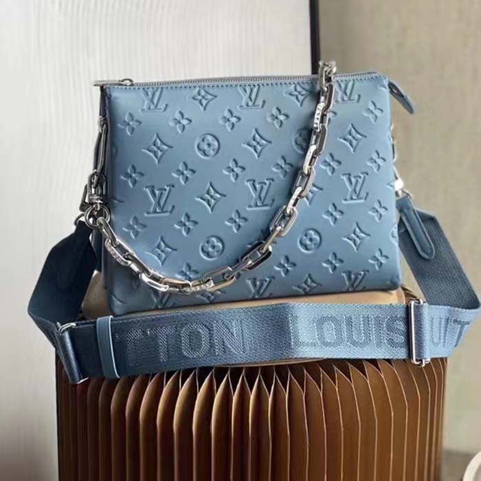 Louis Vuitton LV Women Coussin PM Handbag Ice Blue Lambskin Cowhide Leather