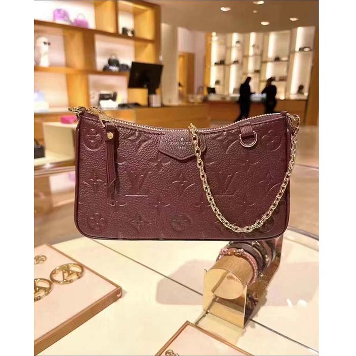 Louis Vuitton LV Women Easy Pouch Wine Red Monogram Empreinte Embossed Grained Cowhide Leather