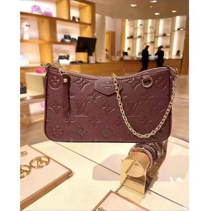 Louis Vuitton LV Women Easy Pouch Wine Red Monogram Empreinte Embossed Grained Cowhide Leather