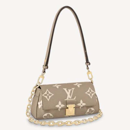 Louis Vuitton LV Women Favorite Tourterelle Gray Cream Monogram Empreinte Embossed Supple Grained Cowhide