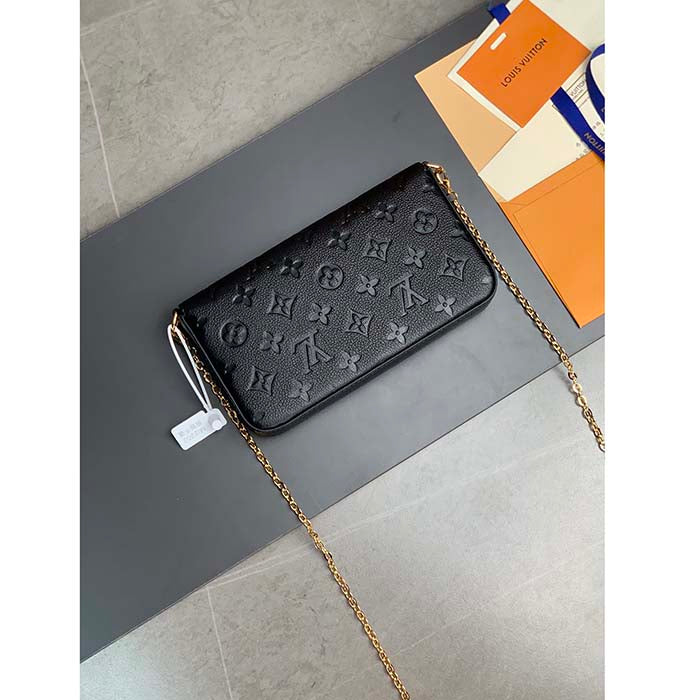 Louis Vuitton LV Women Félicie Pochette Black Monogram Empreinte Embossed Supple Grained Cowhide