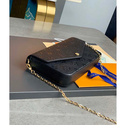 Louis Vuitton LV Women Félicie Pochette Black Monogram Empreinte Embossed Supple Grained Cowhide