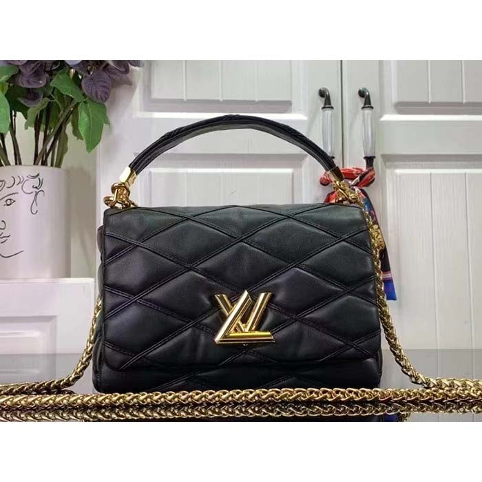 Louis Vuitton LV Women GO-14 MM Black Lamb Leather Cowhide Leather