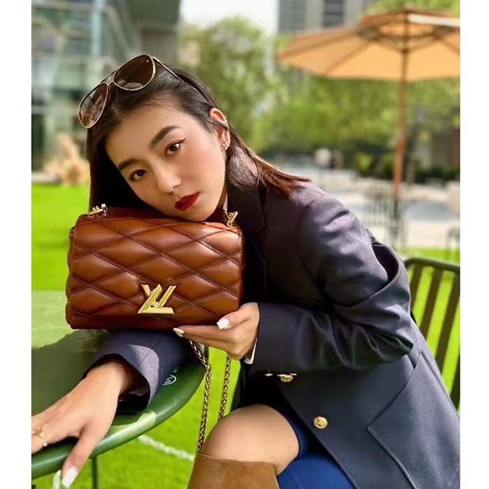 Louis Vuitton LV Women GO-14 MM Smoked Tan Lamb Leather Cowhide Leather