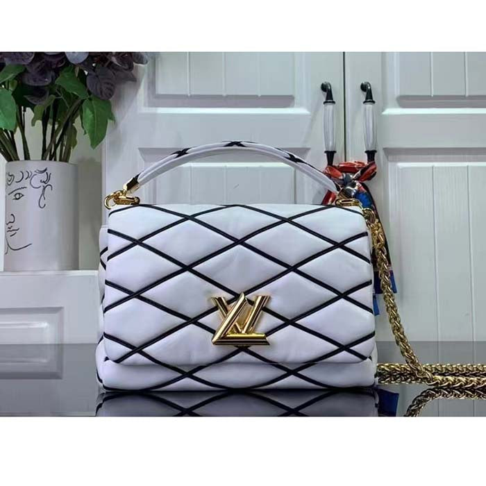 Louis Vuitton LV Women GO-14 MM White Black Lamb Leather Cowhide Leather