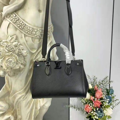 Louis Vuitton LV Women Grenelle Tote MM Bag Black Epi Grained Cowhide Leather