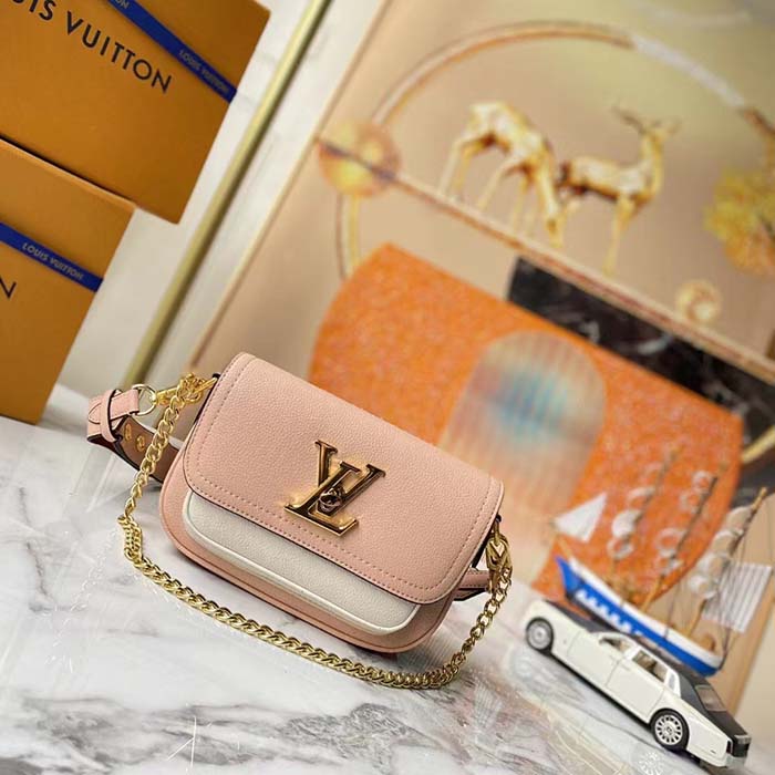 Louis Vuitton LV Women Lockme Tender Pochette Trianon Pink Quartz White Grained Calf