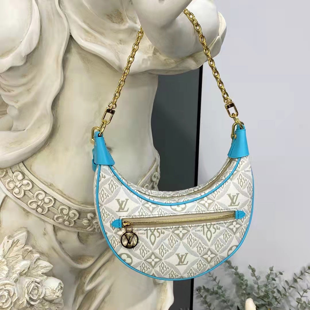 Louis Vuitton LV Women Loop Ecru Blue Since 1854 Jacquard Textile Cowhide Leather