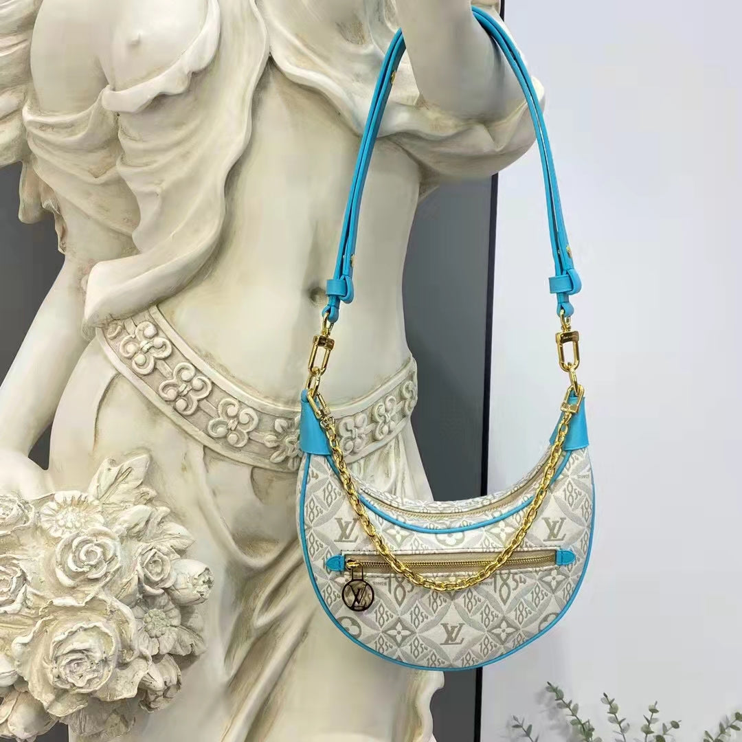 Louis Vuitton LV Women Loop Ecru Blue Since 1854 Jacquard Textile Cowhide Leather