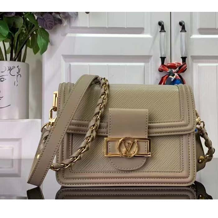 Louis Vuitton LV Women Mini Dauphine Handbag Poivre Brown Epi Grained Cowhide Leather