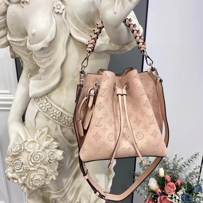Louis Vuitton LV Women Muria Bucket Bag Galet Gray Mahina Perforated Calf Leather