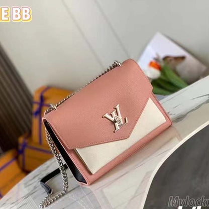 Louis Vuitton LV Women Mylockme Chain Bag Rose Trianon Pink Grained Calf Leather