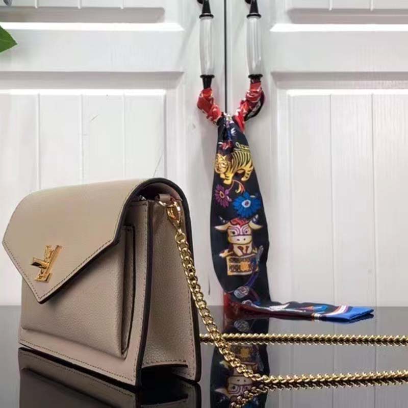 Louis Vuitton LV Women Mylockme Chain Pochette Greige Beige Calf Leather