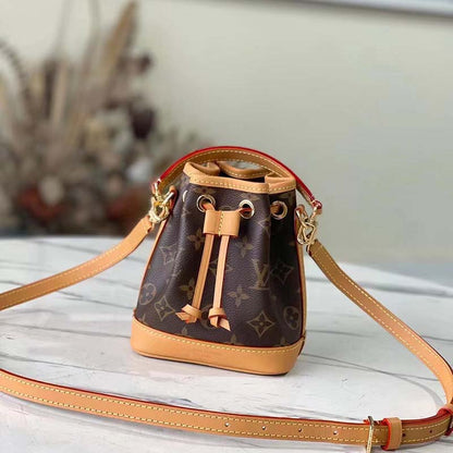 Louis Vuitton LV Women Nano Noé Bucket Bag Monogram Coated Canvas Brown