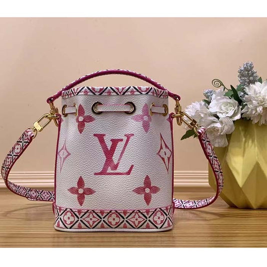 Louis Vuitton LV Women Nano Noé Bucket Bag Pink Monogram Coated Canvas