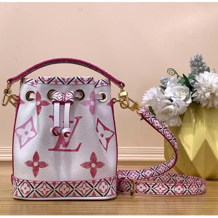 Louis Vuitton LV Women Nano Noé Bucket Bag Pink Monogram Coated Canvas