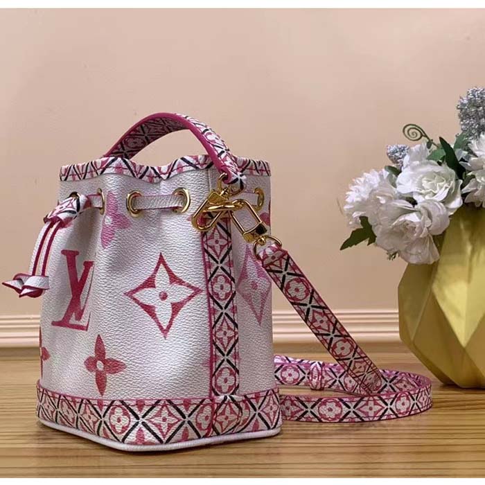 Louis Vuitton LV Women Nano Noé Bucket Bag Pink Monogram Coated Canvas