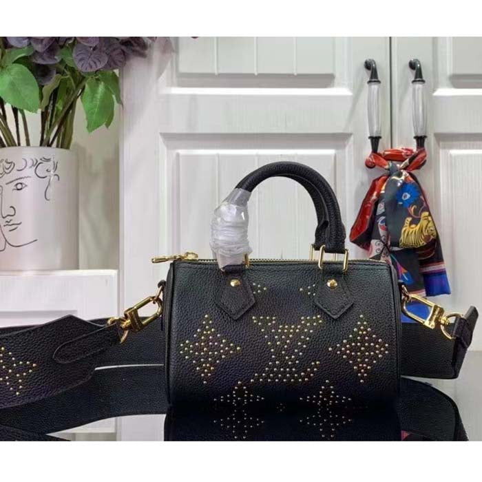 Louis Vuitton LV Women Nano Speedy Bag Black Monogram Empreinte Grained Cowhide Leather