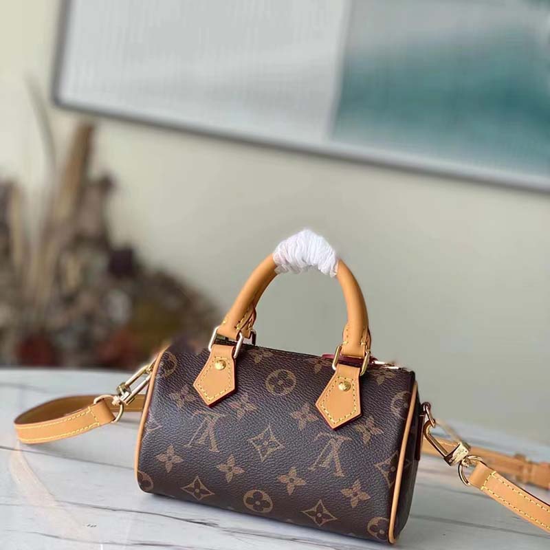 Louis Vuitton LV Women Nano Speedy Bag Brown Monogram Coated Canvas Cowhide