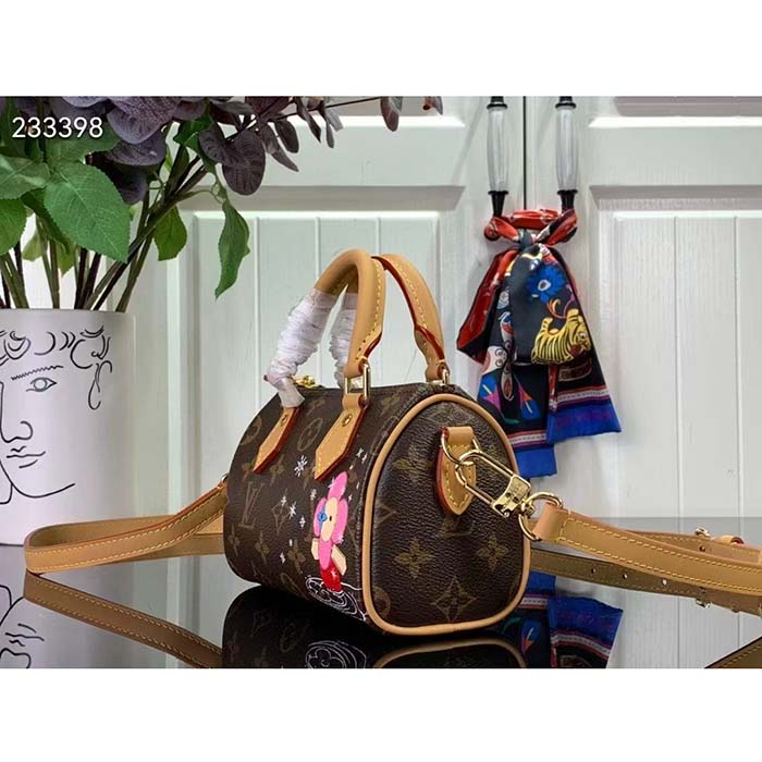 Louis Vuitton LV Women Nano Speedy Bag Pink Monogram Coated Canvas Cowhide Leather