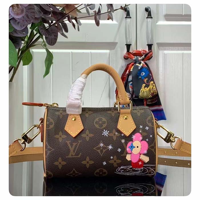 Louis Vuitton LV Women Nano Speedy Bag Pink Monogram Coated Canvas Cowhide Leather
