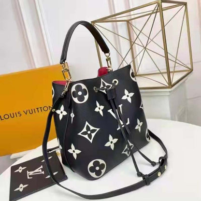 Louis Vuitton LV Women NéoNoé MM Bucket Bag Black Embossed Grained Cowhide Leather