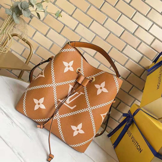 Louis Vuitton LV Women NéoNoé MM Bucket Bag Orange Embroidered Embossed Grained Cowhide