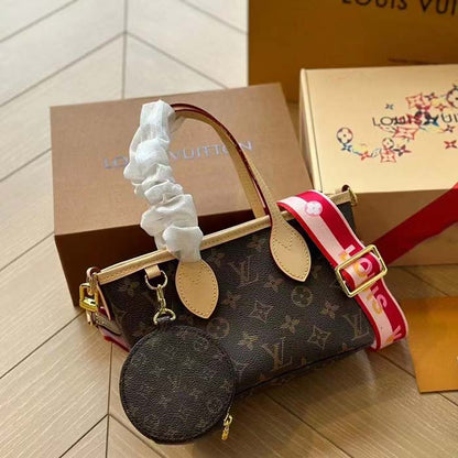 Louis Vuitton LV Women Neverfull BB Peony Pink Monogram Coated Canvas Natural Cowhide Leather