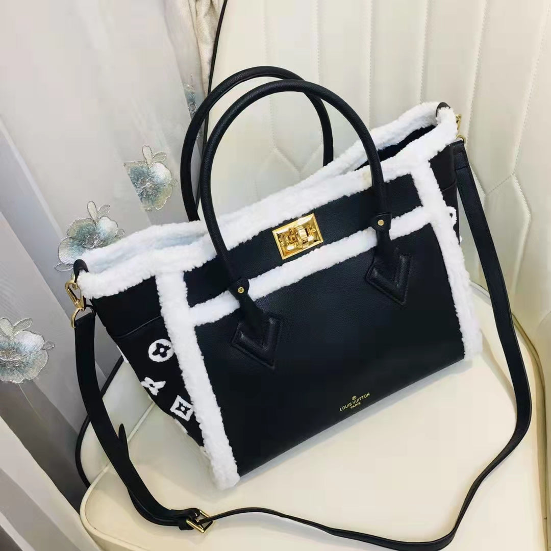 Louis Vuitton LV Women On My Side MM Handbag Black Shearling Grained Calf