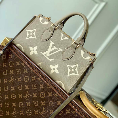 Louis Vuitton LV Women OnTheGo East West Dove Cream Embossed Grained Cowhide Leather