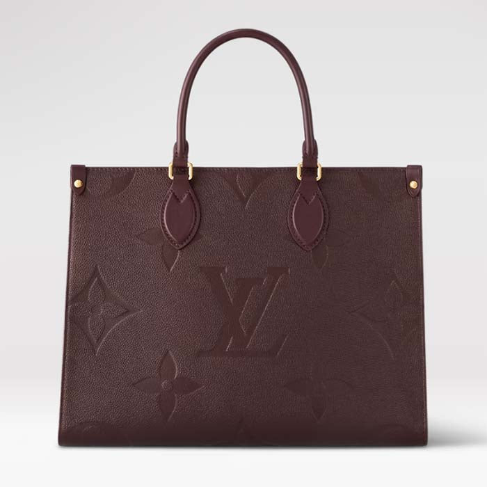Louis Vuitton LV Women OnTheGo MM​ Wine Red Monogram Empreinte Embossed Grained Cowhide Leather