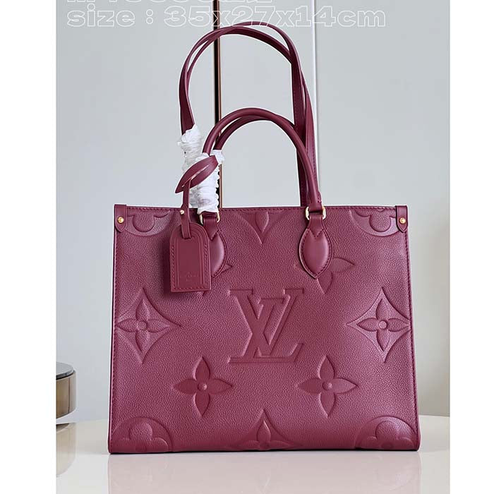 Louis Vuitton LV Women OnTheGo MM Wine Red Monogram Empreinte Embossed Grained Cowhide Leather
