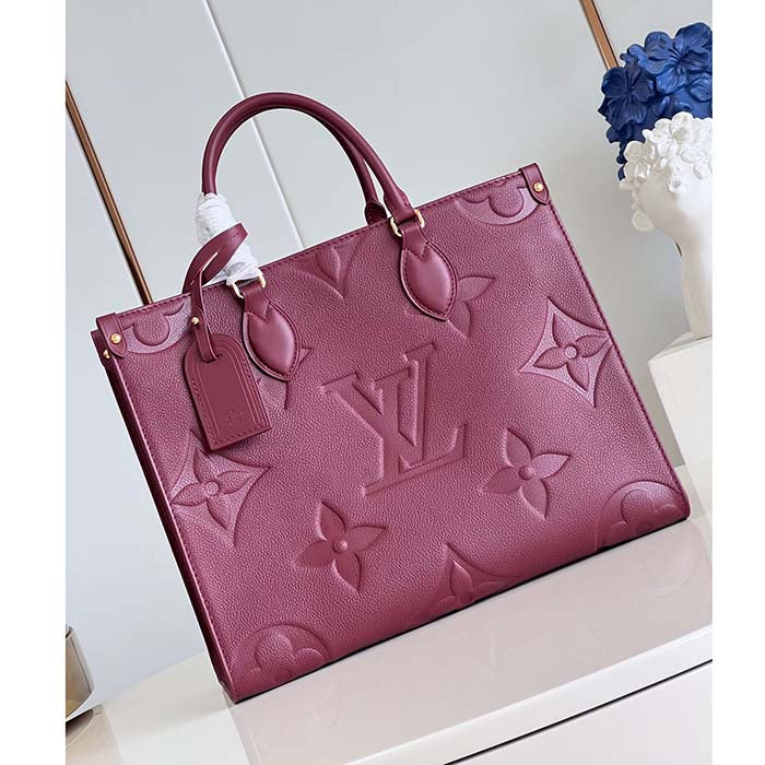 Louis Vuitton LV Women OnTheGo MM Wine Red Monogram Empreinte Embossed Grained Cowhide Leather