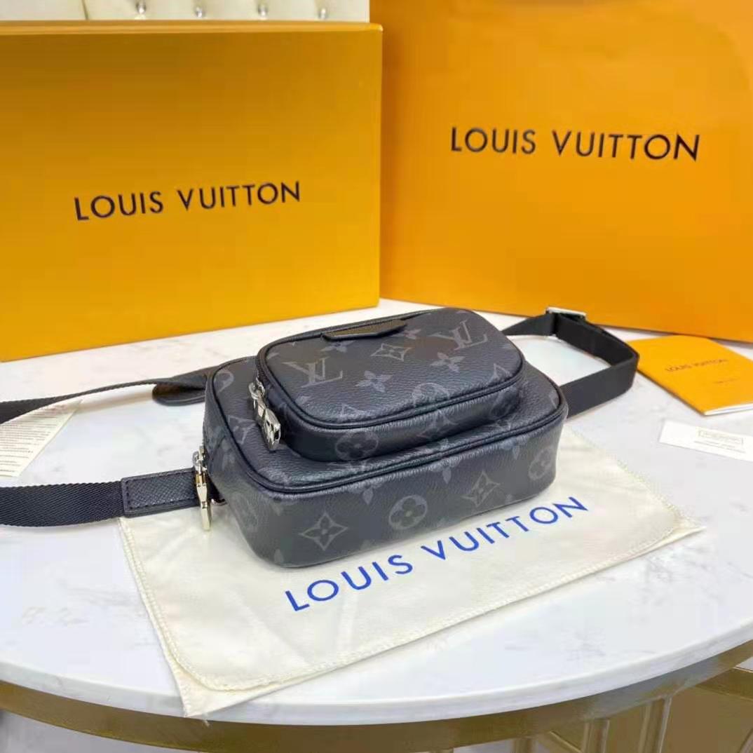 Louis Vuitton LV Women Outdoor Pouch Taigarama Noir Black Coated Canvas Cowhide Leather