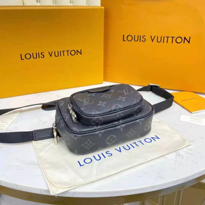 Louis Vuitton LV Women Outdoor Pouch Taigarama Noir Black Coated Canvas Cowhide Leather
