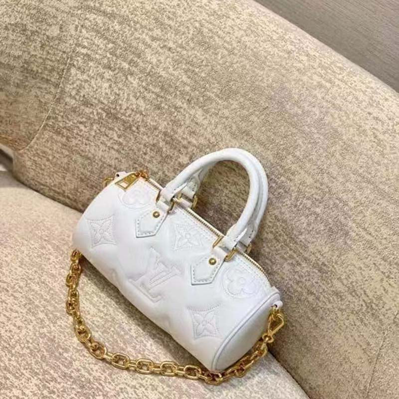 Louis Vuitton LV Women Papillon BB Handbag White Quilted Embroidered Smooth Calf