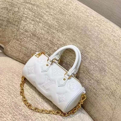Louis Vuitton LV Women Papillon BB Handbag White Quilted Embroidered Smooth Calf