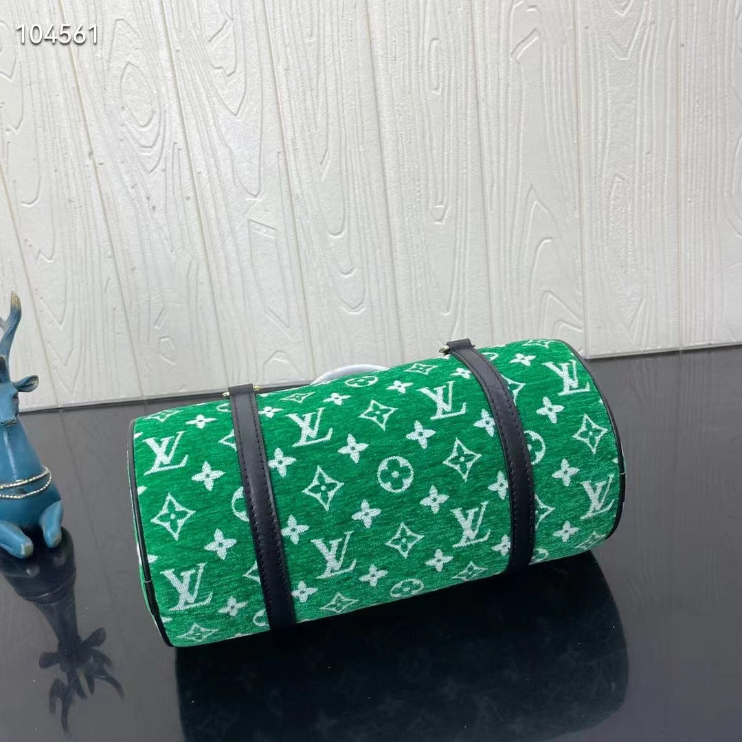 Louis Vuitton LV Unisex Papillon Handbag Green Monogram Jacquard Velvet Cowhide Leather