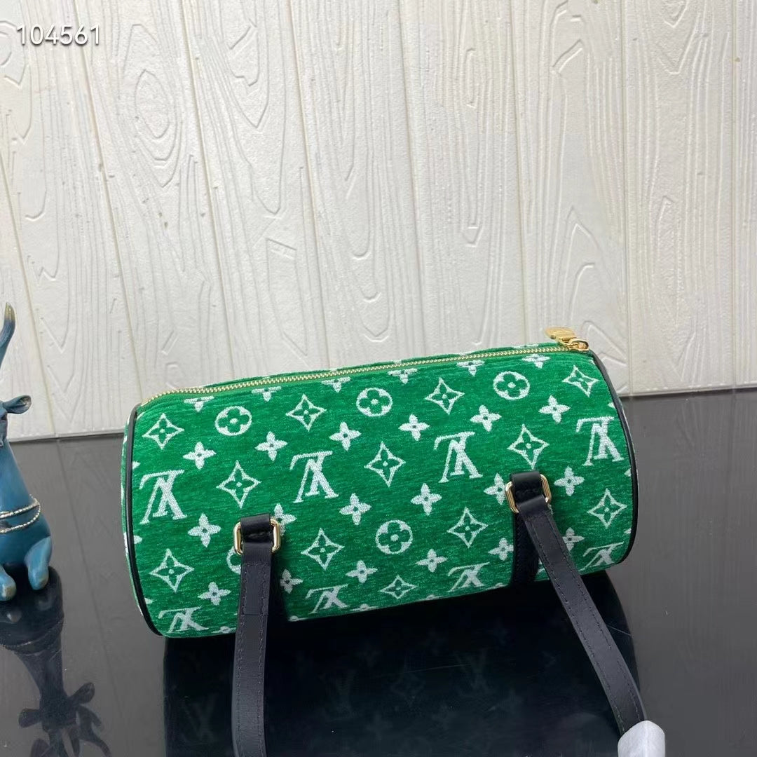 Louis Vuitton LV Unisex Papillon Handbag Green Monogram Jacquard Velvet Cowhide Leather