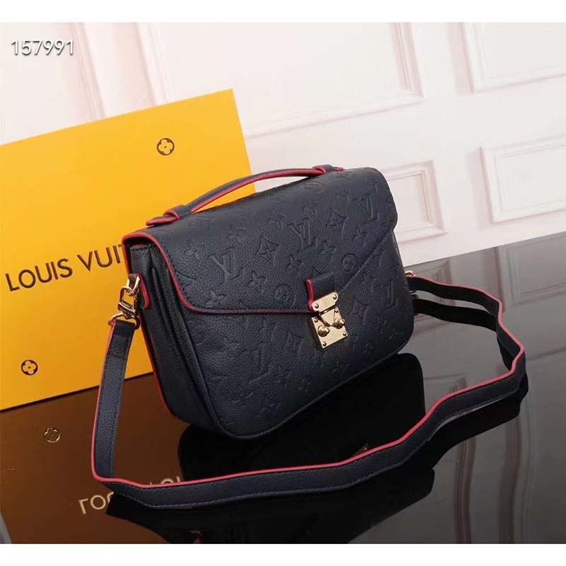 Louis Vuitton LV Women Pochette Métis Bag Navy Red Monogram Grained Cowhide Leather
