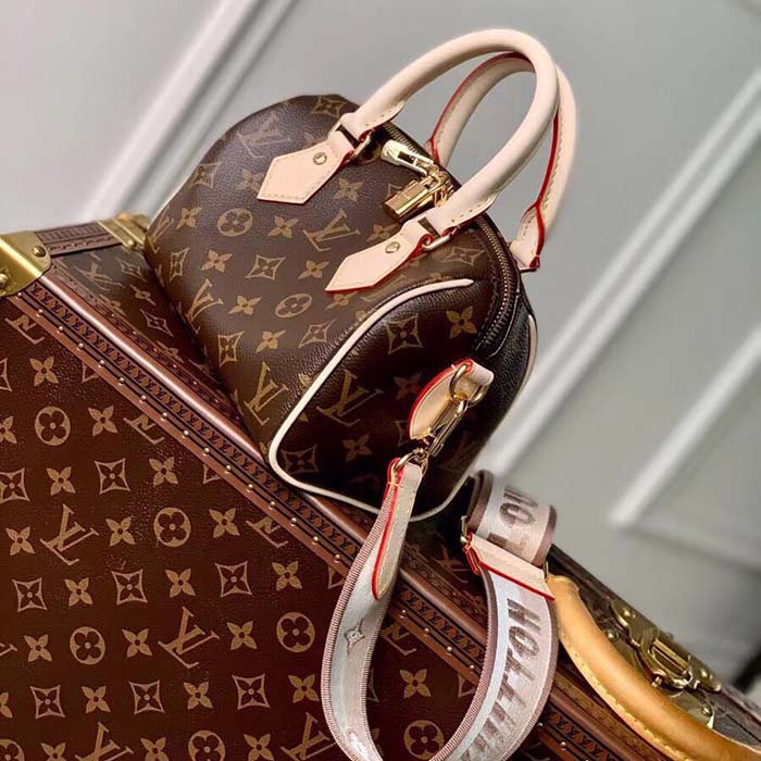 Louis Vuitton LV Women Speedy Bandoulière 20 Handbag Pink Orange Monogram Coated Canvas