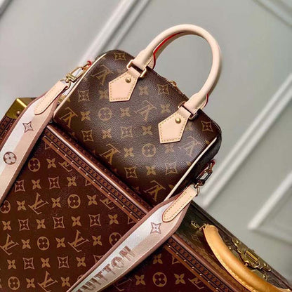 Louis Vuitton LV Women Speedy Bandoulière 20 Handbag Pink Orange Monogram Coated Canvas
