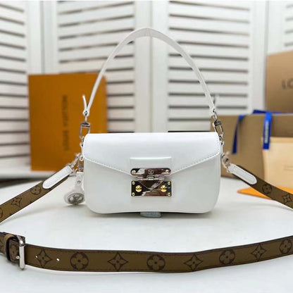 Louis Vuitton LV Women Swing White Calfskin Leather Monogram Canvas S Lock