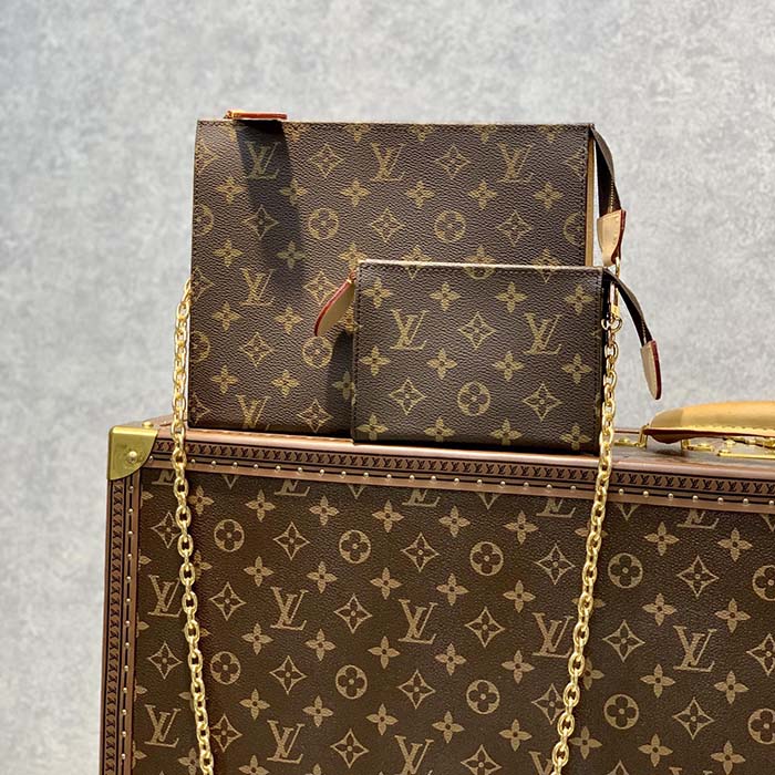 Louis Vuitton LV Women Toiletry Pouch On Chain Monogram Coated Canvas Cowhide