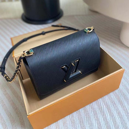 Louis Vuitton LV Women Twist MM Black Epi Grained Cowhide Leather Smooth-Cowhide Trim