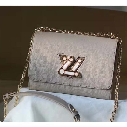 Louis Vuitton LV Women Twist MM Handback Gris Cloudy Epi Cowhide Leather