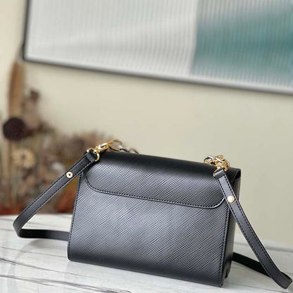 Louis Vuitton LV Women Twist MM Handbag Black Epi Grained Smooth Cowhide Leather
