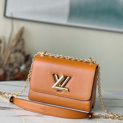 Louis Vuitton LV Women Twist MM Handbag Brown Epi Grained Cowhide Leather