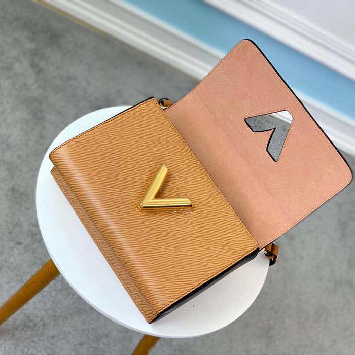 Louis Vuitton LV Women Twist MM Handbag Camel Light Brown Epi Leather